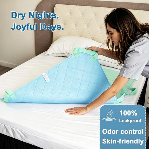Positioning Bed Pads 2 Pack with 8 Reinforced Handles, 34'' x 52'', Quick-Drying, Washable Waterproof Reusable Pads for Lifting, Turning, Transfering Elderly, Bedridden and Incontinence Patients in Saudi Arabia