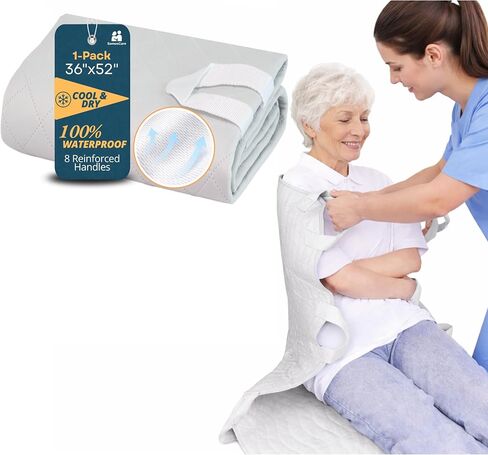 Washable Underpads with Handles 36"x52" (1 Pack) – Reusable Waterproof Transfer Bed Pad with 8 Handles for Patient Transfer & Repositioning Support, Leakproof Bed Pad for Adults & Caregivers in Saudi Arabia
