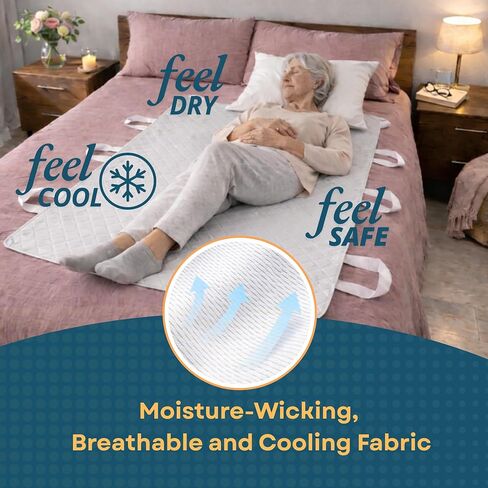 Washable Underpads with Handles 36"x52" (1 Pack) – Reusable Waterproof Transfer Bed Pad with 8 Handles for Patient Transfer & Repositioning Support, Leakproof Bed Pad for Adults & Caregivers in Saudi Arabia