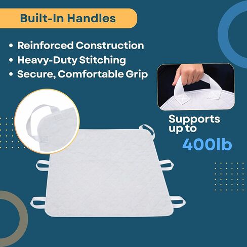 Washable Underpads with Handles 36"x52" (1 Pack) – Reusable Waterproof Transfer Bed Pad with 8 Handles for Patient Transfer & Repositioning Support, Leakproof Bed Pad for Adults & Caregivers in Saudi Arabia