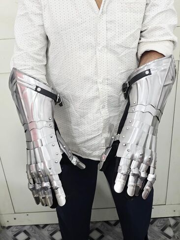 Medieval Gauntlets Armor Set Gothic Design Silver 15th Century Style Functional Gloves Warrior Costume Reenactment Prop Armour Adult Pair in Kuwait