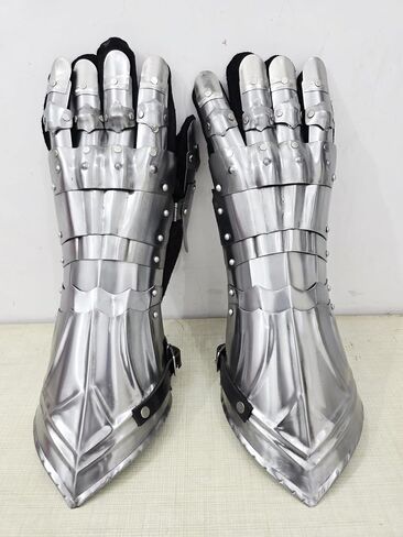 Medieval Gauntlets Armor Set Gothic Design Silver 15th Century Style Functional Gloves Warrior Costume Reenactment Prop Armour Adult Pair in Kuwait