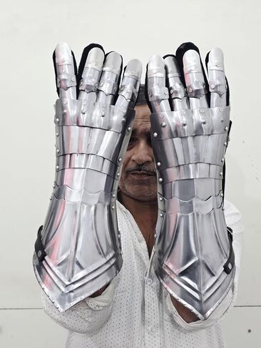 Medieval Gauntlets Armor Set Gothic Design Silver 15th Century Style Functional Gloves Warrior Costume Reenactment Prop Armour Adult Pair in Kuwait