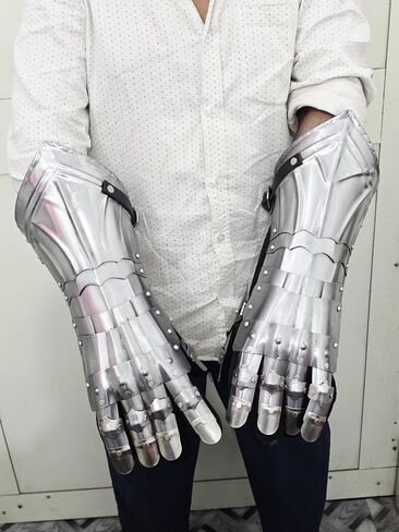 Medieval Gauntlets Armor Set Gothic Design Silver 15th Century Style Functional Gloves Warrior Costume Reenactment Prop Armour Adult Pair in Kuwait