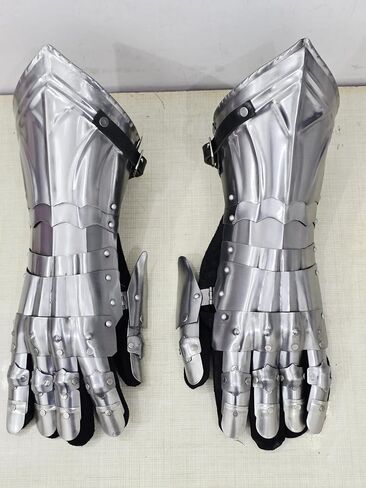 Medieval Gauntlets Armor Set Gothic Design Silver 15th Century Style Functional Gloves Warrior Costume Reenactment Prop Armour Adult Pair in Kuwait