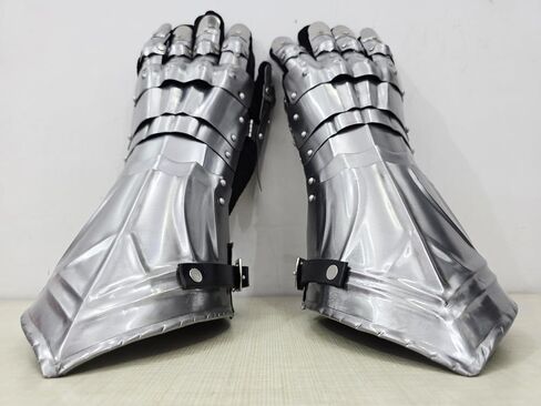 Medieval Gauntlets Armor Set Gothic Design Silver 15th Century Style Functional Gloves Warrior Costume Reenactment Prop Armour Adult Pair in Kuwait