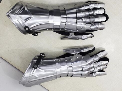 Medieval Gauntlets Armor Set Gothic Design Silver 15th Century Style Functional Gloves Warrior Costume Reenactment Prop Armour Adult Pair in Kuwait
