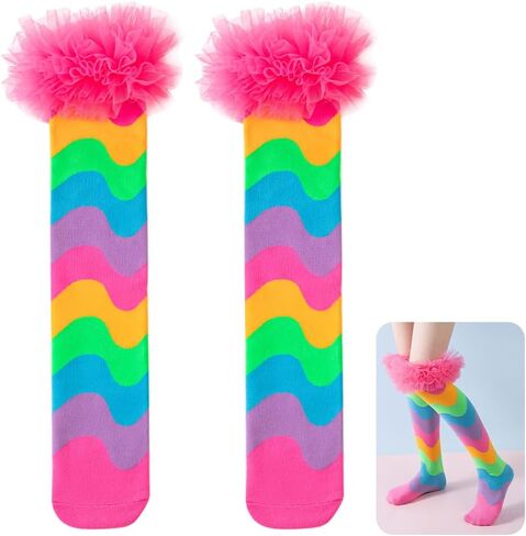 Toddler Girls Knee High stockings Rainbow Tights Kids Long Socks Cute Funny Little Girls Socks Wacky Striped in Saudi Arabia