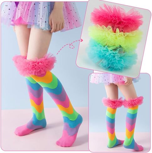 Toddler Girls Knee High stockings Rainbow Tights Kids Long Socks Cute Funny Little Girls Socks Wacky Striped in Saudi Arabia