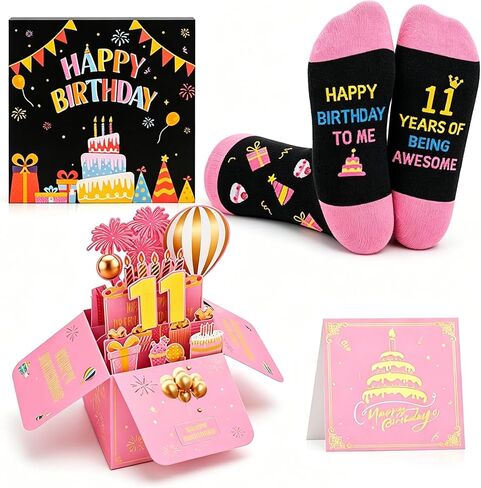 9-12 Years Old Gifts for Girls Socks with Popup Birthday Card, Birthday Decorations Idea for 9 10 11 12 Year Old Girl in Saudi Arabia