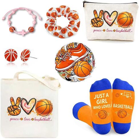 Basketball Gifts for Girls with Fun Socks Makeup Bag Bracelet Earrings for Sport Lovers & Players Birthday, Team Gifts in Saudi Arabia