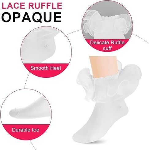 3 Pairs Ruffle Socks For Girls White Ruffle Socks Big Girls Sock 6-8 Years Old Cute Lace Sock Comfortable Crew Frilly Trim Dress Princess Style Ankle Kids White in Saudi Arabia