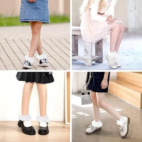 3 Pairs Ruffle Socks For Girls White Ruffle Socks Big Girls Sock 6-8 Years Old Cute Lace Sock Comfortable Crew Frilly Trim Dress Princess Style Ankle Kids White in Saudi Arabia