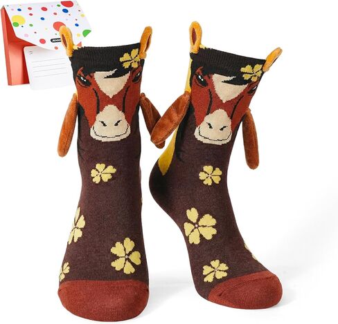 Jeason Horse Gifts for Girls, Crazy Silly 3D Cute Hand-Holding Horse Gifts for Kids, Novelty Crew Cotton Socks Magnetic Holding Hands Socks for Horses Lovers Girls Women Birthday Presents in Kuwait