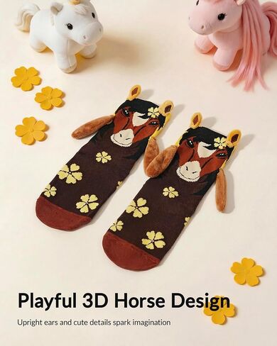 Jeason Horse Gifts for Girls, Crazy Silly 3D Cute Hand-Holding Horse Gifts for Kids, Novelty Crew Cotton Socks Magnetic Holding Hands Socks for Horses Lovers Girls Women Birthday Presents in Kuwait