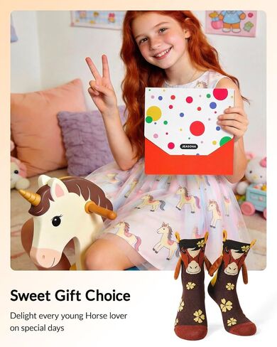 Jeason Horse Gifts for Girls, Crazy Silly 3D Cute Hand-Holding Horse Gifts for Kids, Novelty Crew Cotton Socks Magnetic Holding Hands Socks for Horses Lovers Girls Women Birthday Presents in Kuwait