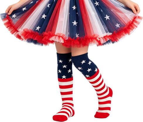 Mealah 4th of July Toddler Kids Soccer Socks - Boys Girls Independent Day Red White Striped Knee High Baseball Softball Socks in Kuwait