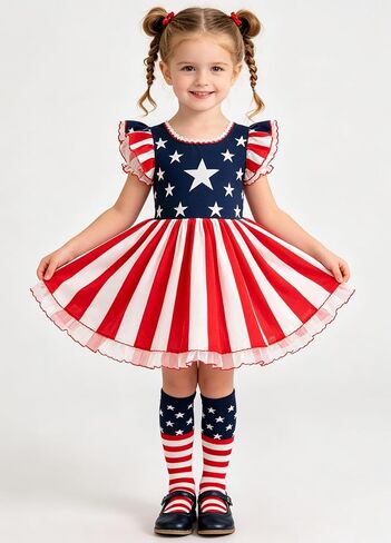 Mealah 4th of July Toddler Kids Soccer Socks - Boys Girls Independent Day Red White Striped Knee High Baseball Softball Socks in Kuwait