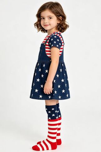 Mealah 4th of July Toddler Kids Soccer Socks - Boys Girls Independent Day Red White Striped Knee High Baseball Softball Socks in Kuwait