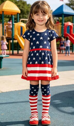 Mealah 4th of July Toddler Kids Soccer Socks - Boys Girls Independent Day Red White Striped Knee High Baseball Softball Socks in Kuwait