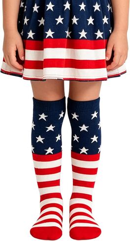 Mealah 4th of July Toddler Kids Soccer Socks - Boys Girls Independent Day Red White Striped Knee High Baseball Softball Socks in Kuwait