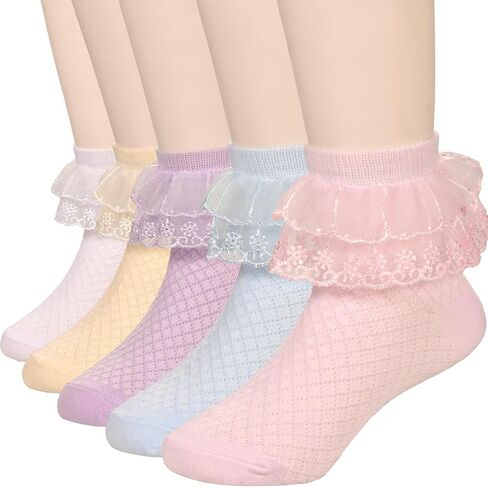 5 Pairs Girls Ruffle Socks Soft Cotton Lace Frilly Dress Sock for Toddler Girls Church Fancy School Ruffled Sock in Saudi Arabia