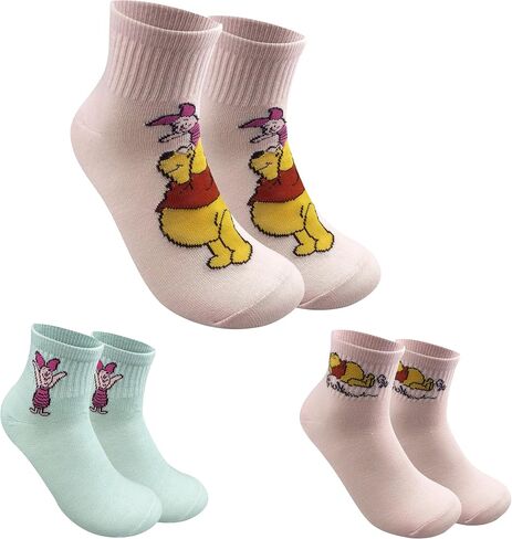 Disney Winnie The Pooh Official Women's 3 Pack Quarter Ankle Socks - Assorted Designs & Colors in Kuwait