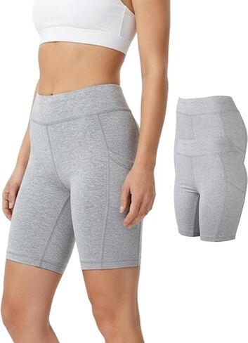 High Waisted Cotton Biker Shorts with Pockets for Women Yoga Shorts Non See-Through for Workout Gym Athletic in Saudi Arabia