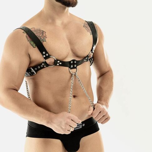 Men Chest Harness Men's Harness Belt with Chain Sexy Punk Body Harness Belt Buckle Clothes Outfits Shoulder Straps with Buckle Nightclub Cosplay Clubwear Mardi Gras Valentine's Day Gift in Saudi Arabia