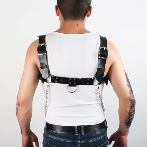 Men Chest Harness Men's Harness Belt with Chain Sexy Punk Body Harness Belt Buckle Clothes Outfits Shoulder Straps with Buckle Nightclub Cosplay Clubwear Mardi Gras Valentine's Day Gift in Saudi Arabia