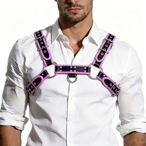 Men's PU Leather Body Chest Harness, Adjustable Contrast Wrapped Edge Straps, for Music Festivals, Rave Costumes in Saudi Arabia