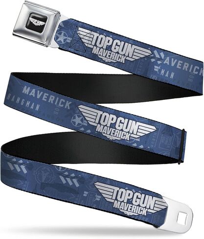 Top Gun Belt, Seatbelt Buckle Belt, Top Gun Maverick Title Logo and Icons Blues White, 30 to 44 Inches in Kuwait