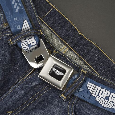 Top Gun Belt, Seatbelt Buckle Belt, Top Gun Maverick Title Logo and Icons Blues White, 30 to 44 Inches in Kuwait
