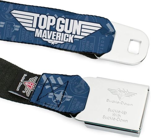 Top Gun Belt, Seatbelt Buckle Belt, Top Gun Maverick Title Logo and Icons Blues White, 30 to 44 Inches in Kuwait
