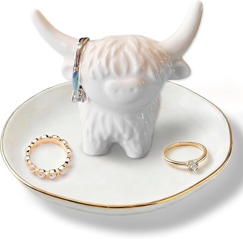 Ceramic Highland Cow Ring Holder, Cute Farmhouse Jewelry Dish for Rings Earrings Necklace, Highland Cow Décor for Bathroom Vanity Dresser,Birthday Unique Cow Gifts for Women Mom Friends,4" in Saudi Arabia