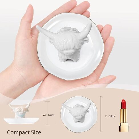 Ceramic Highland Cow Ring Holder, Cute Farmhouse Jewelry Dish for Rings Earrings Necklace, Highland Cow Décor for Bathroom Vanity Dresser,Birthday Unique Cow Gifts for Women Mom Friends,4" in Saudi Arabia