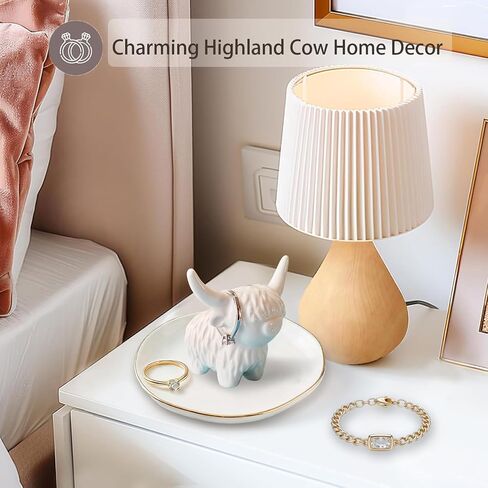 Ceramic Highland Cow Ring Holder, Cute Farmhouse Jewelry Dish for Rings Earrings Necklace, Highland Cow Décor for Bathroom Vanity Dresser,Birthday Unique Cow Gifts for Women Mom Friends,4" in Saudi Arabia