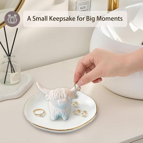 Ceramic Highland Cow Ring Holder, Cute Farmhouse Jewelry Dish for Rings Earrings Necklace, Highland Cow Décor for Bathroom Vanity Dresser,Birthday Unique Cow Gifts for Women Mom Friends,4" in Saudi Arabia