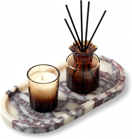 Luxury Natural Oval Marble Tray – 9.8 x 4.9-Inch Calacatta Viola Stone Vanity Tray, Small Catchall Organizer for Jewelry Perfume Keys, Decorative Trinket Tray for Bathroom Coffee Table & Dresser in Kuwait