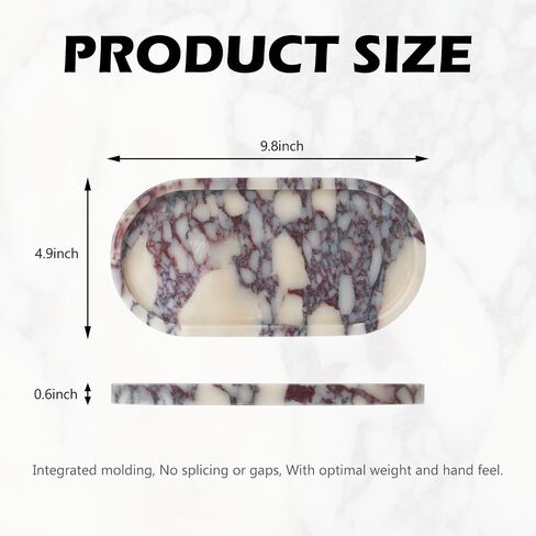 Luxury Natural Oval Marble Tray – 9.8 x 4.9-Inch Calacatta Viola Stone Vanity Tray, Small Catchall Organizer for Jewelry Perfume Keys, Decorative Trinket Tray for Bathroom Coffee Table & Dresser in Kuwait