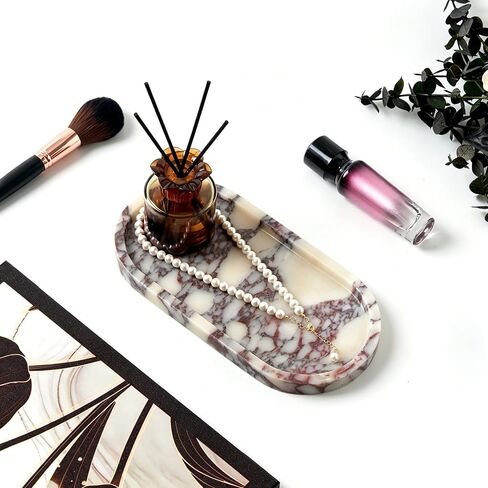 Luxury Natural Oval Marble Tray – 9.8 x 4.9-Inch Calacatta Viola Stone Vanity Tray, Small Catchall Organizer for Jewelry Perfume Keys, Decorative Trinket Tray for Bathroom Coffee Table & Dresser in Kuwait
