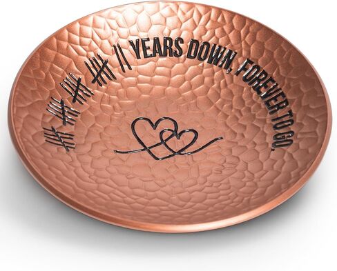 7 Year Anniversary Copper Gifts, 7th Wedding Anniversary Jewelry Tray for Her Him Wife Husband, Hammered Textured 4" Ring Holder Dish - Seven Years Decoration Ideas Copper Gift for Men Women Couple in Kuwait
