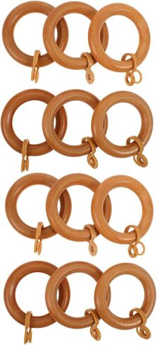 TIDTALEO 12pcs Wooden Curtain Rings with Eyelets for 28mm Roman Rods, Tea Color Solid Wood Drapery Rings for Window Treatment and Hanging Curtains in Kuwait