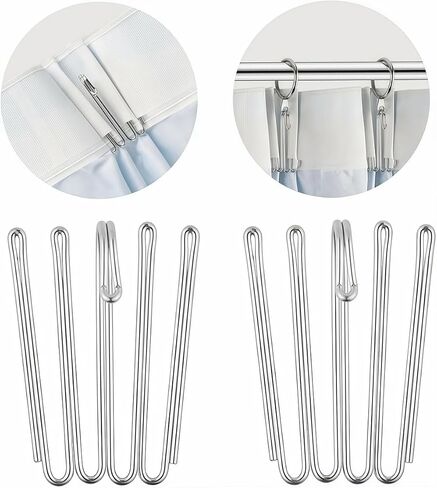 Curtain Hooks Drapes 30 Piece Pack of Stainless Steel Four Claw Curtain Hooks Pleat Hooks and Fabric Tape Accessories Silver in Kuwait