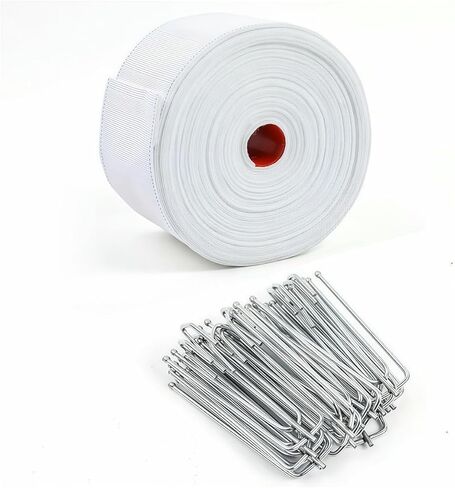 Curtain Rings for Drapes DIY Pleated Curtains with 10 Meters of White Curtain Tape and 50 Metal Four Prong Hooks 10 Meters of Tape + 50 Four Prong Hooks in Kuwait