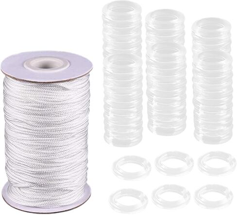 Curtain Cord 100 Pieces Roman Cord Rings Accessories Set Soft Polyester Cord Window Curtain Replacement Kit Clear Rings Roman in Saudi Arabia