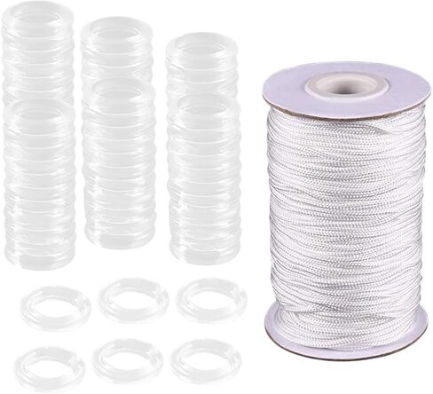 Curtain Cord 100 Pieces Roman Cord Rings Accessories Set Soft Polyester Cord Window Curtain Replacement Kit Clear Rings Roman in Saudi Arabia