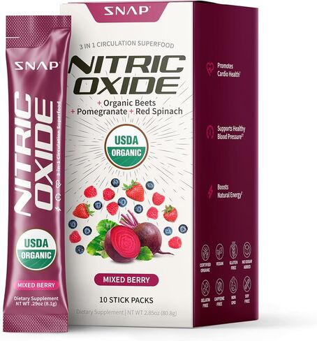 Snap Supplements USDA مسحوق جذر البنجر العضوي، مكملات أكسيد النيتريك للرجال والنساء مع الرمان والسبانخ الأحمر، يدعم تدفق الدم الصحي والطاقة الخالية من الكافيين، التوت المختلط، 30 حصة in Kuwait