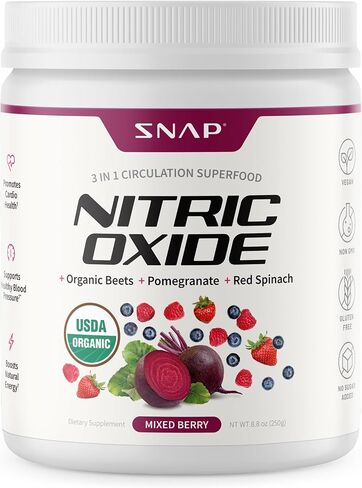 Snap Supplements USDA مسحوق جذر البنجر العضوي، مكملات أكسيد النيتريك للرجال والنساء مع الرمان والسبانخ الأحمر، يدعم تدفق الدم الصحي والطاقة الخالية من الكافيين، التوت المختلط، 30 حصة in Kuwait