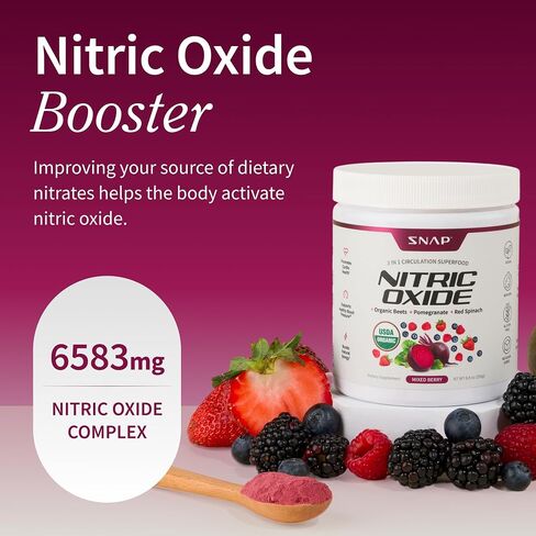 Snap Supplements USDA مسحوق جذر البنجر العضوي، مكملات أكسيد النيتريك للرجال والنساء مع الرمان والسبانخ الأحمر، يدعم تدفق الدم الصحي والطاقة الخالية من الكافيين، التوت المختلط، 30 حصة in Kuwait